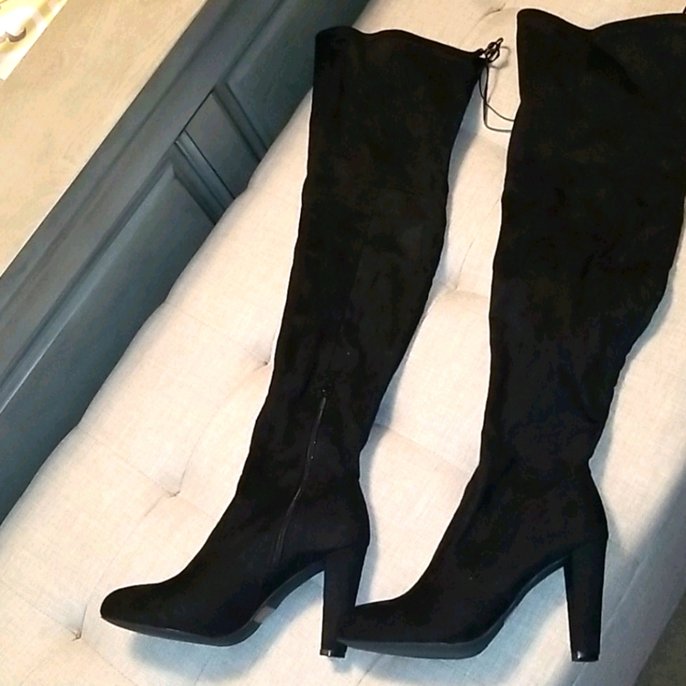 Thigh high black suede style boots